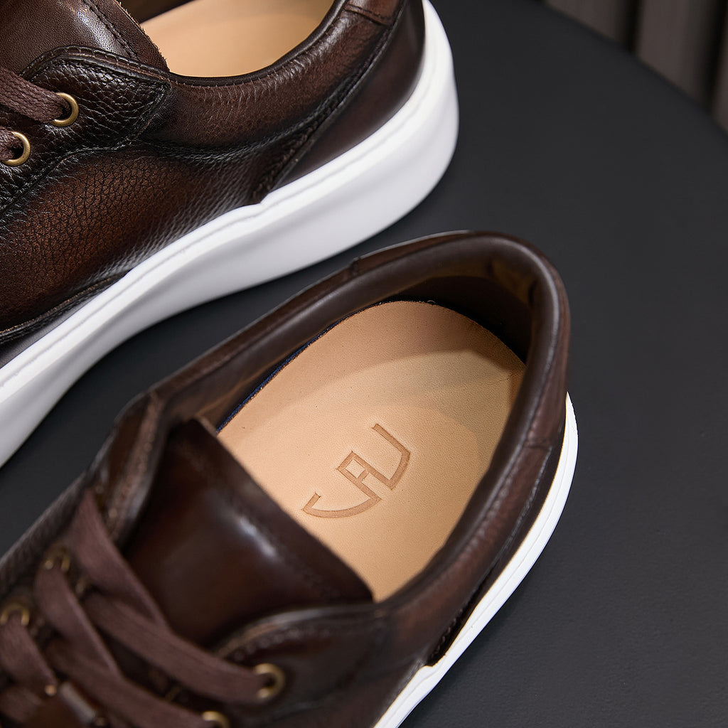 Men's Premium Patina Leather Dress Casual Sneakers