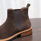 Round Plain Toe Suede Contrast-Welt Chelsea Boots for Men