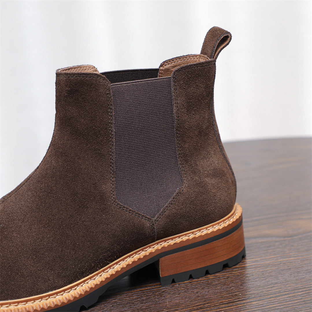 Round Plain Toe Suede Contrast-Welt Chelsea Boots for Men