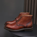 Plain Toe Leather Derby Ankle Boots for Men