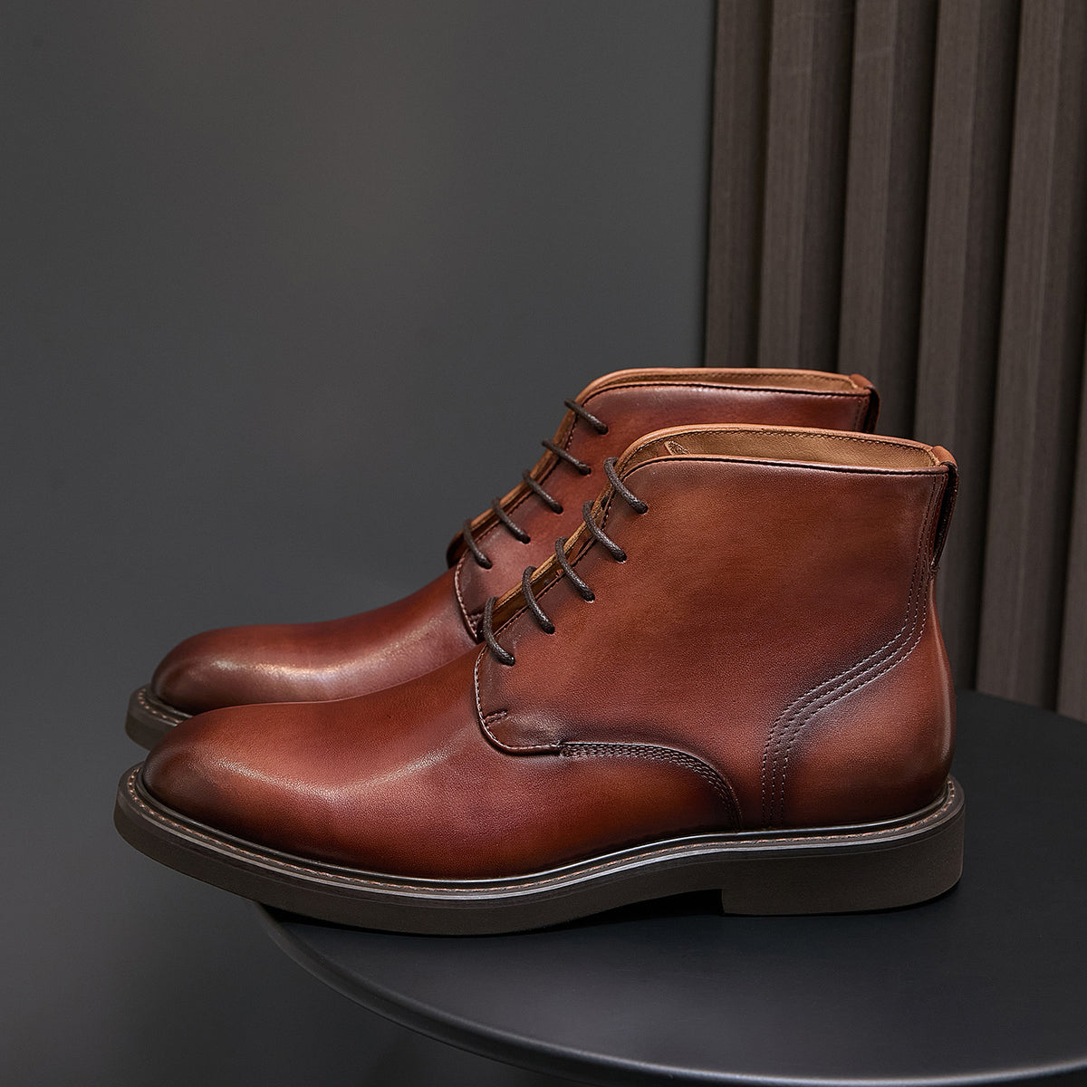 Plain Toe Leather Derby Ankle Boots for Men