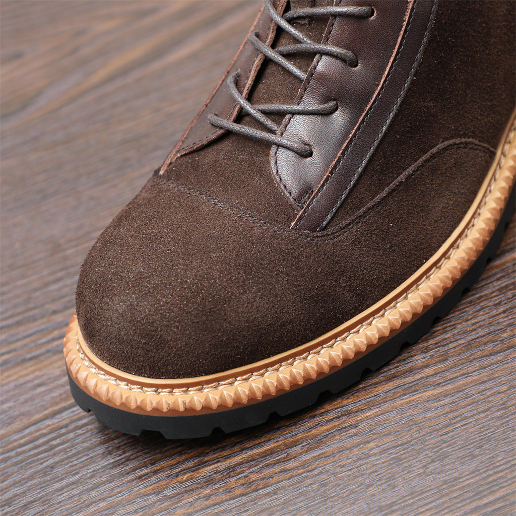 Men's Suede Leather-Trim Lug Sole Lace-Up Ankle Boots