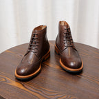 Wingtip Brogue Leather Derby Ankle Boots for Men