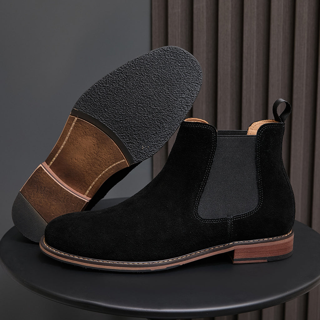 Almond Plain Toe Suede Chelsea Boots for Men
