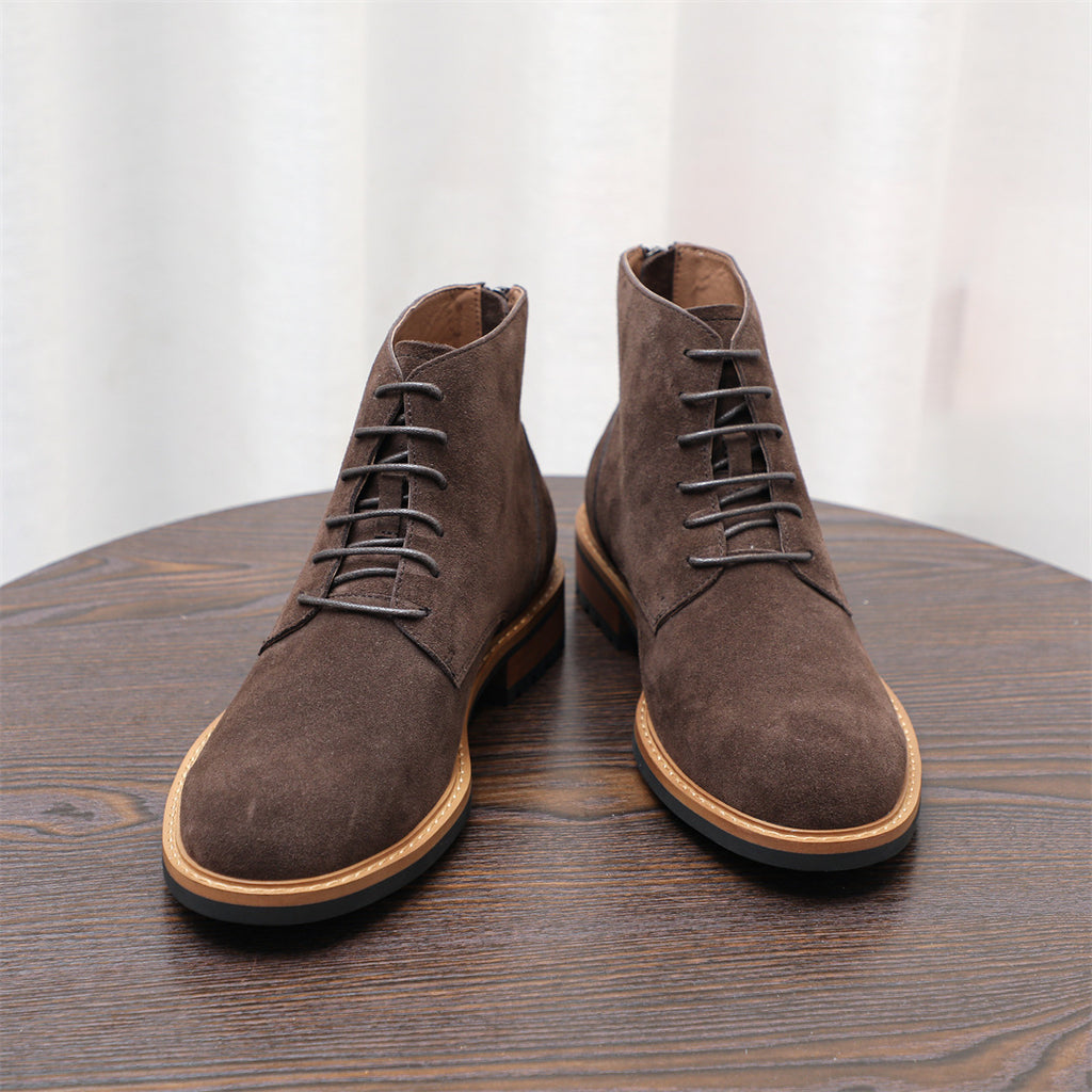 Men's Suede Plain Toe Back-Zip Lace-Up Ankle Dress Boots