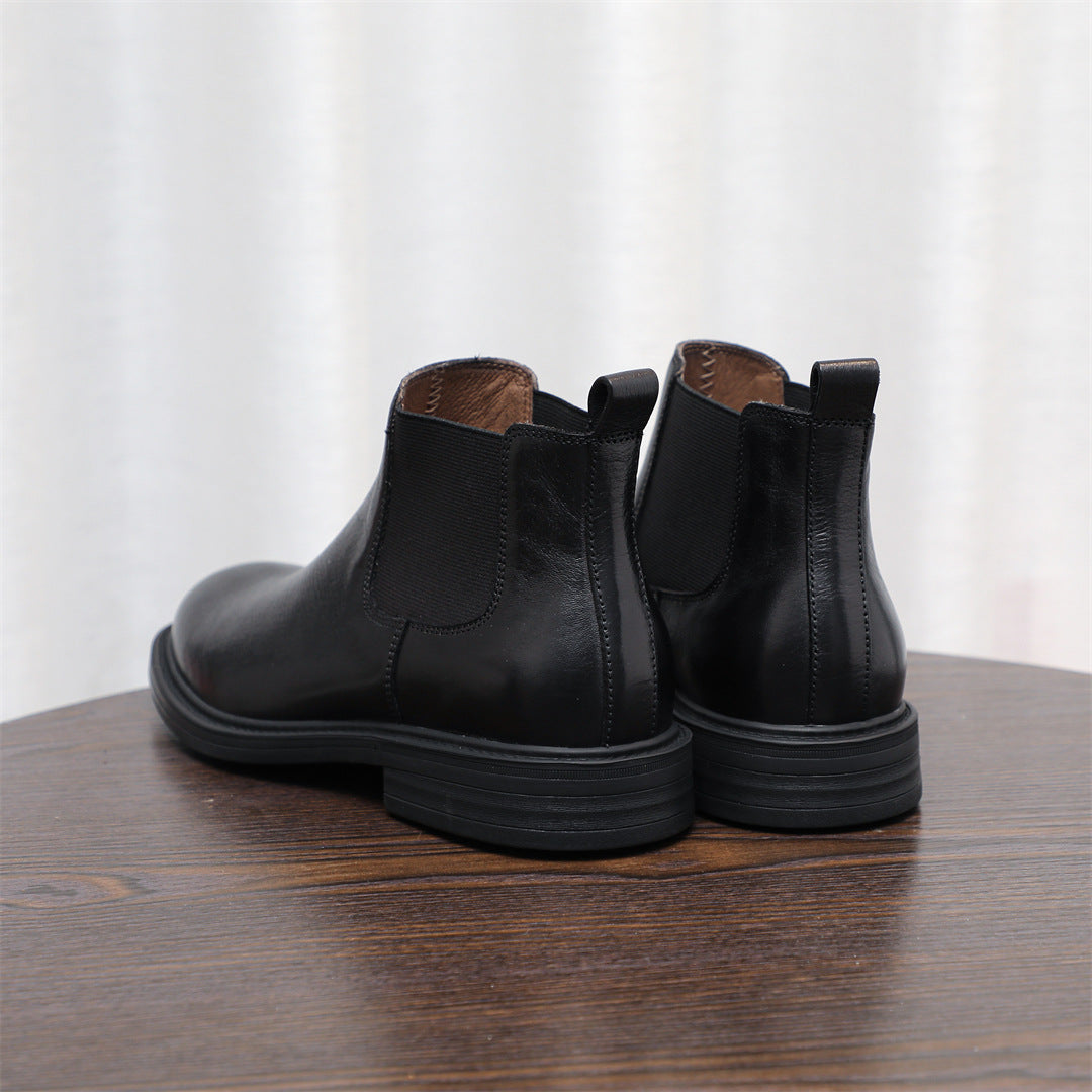 Men's Leather Plain Toe Elastic Gore Chelsea Dress Boots