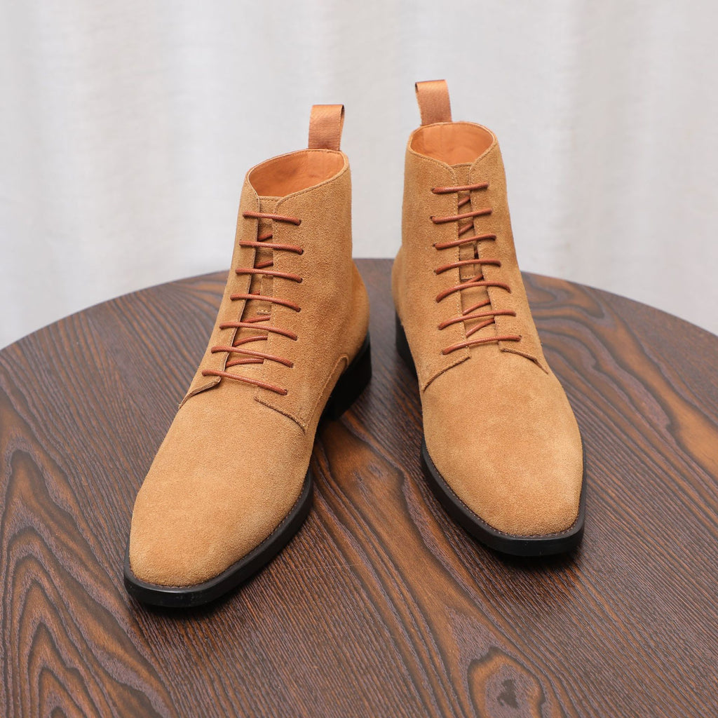 Men's Suede Chisel Plain Toe Lace-Up Ankle Dress Boots