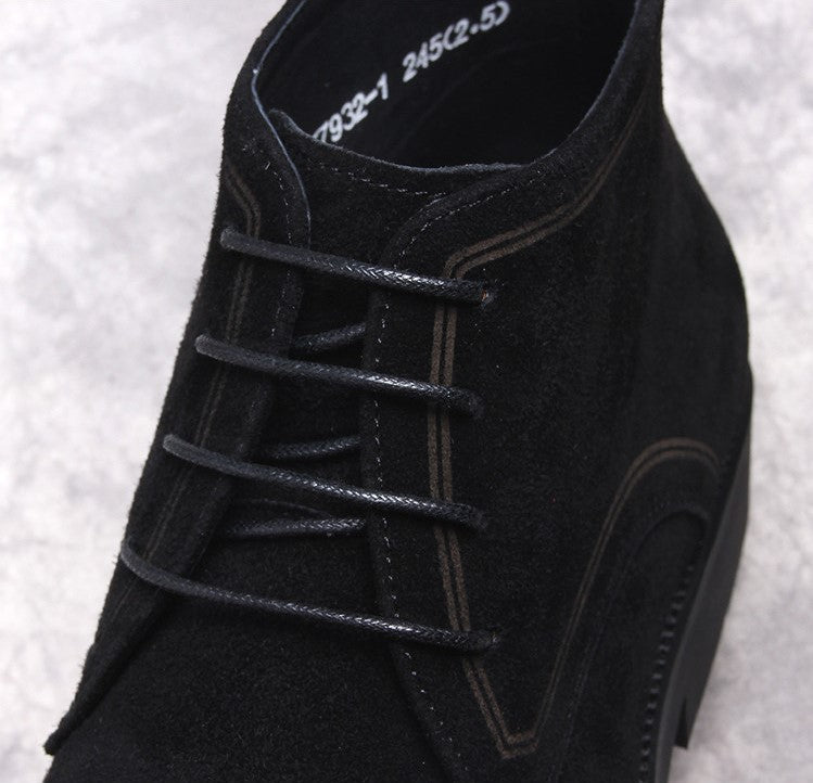 Men's suede lace-up dress boot, dark upper with stitched detailing