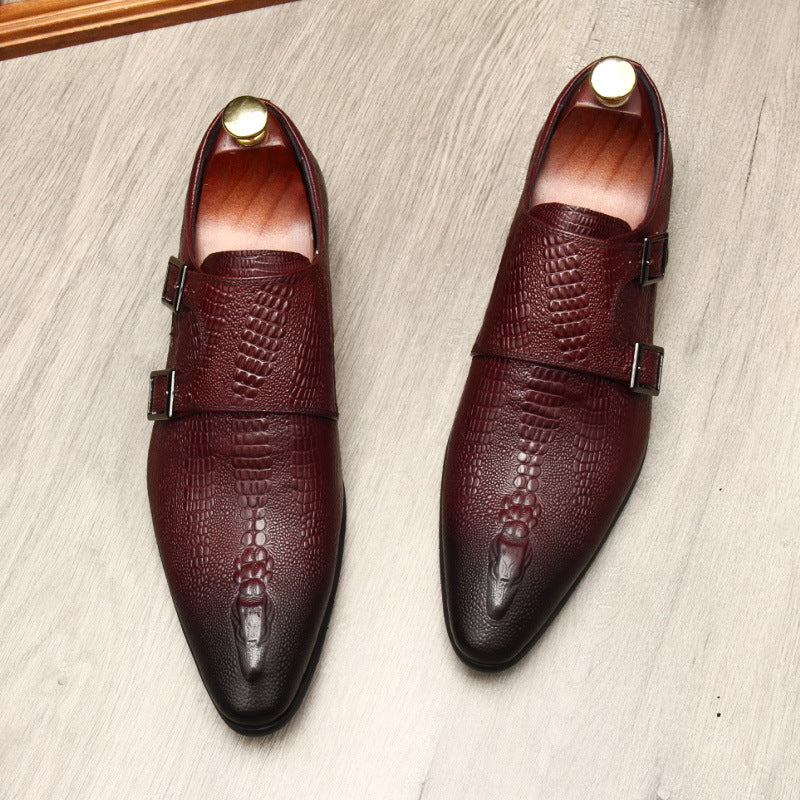 Men's Scaly Twin-Buckle Shoes: Fashion Elite-Groomsman Dress Shoes