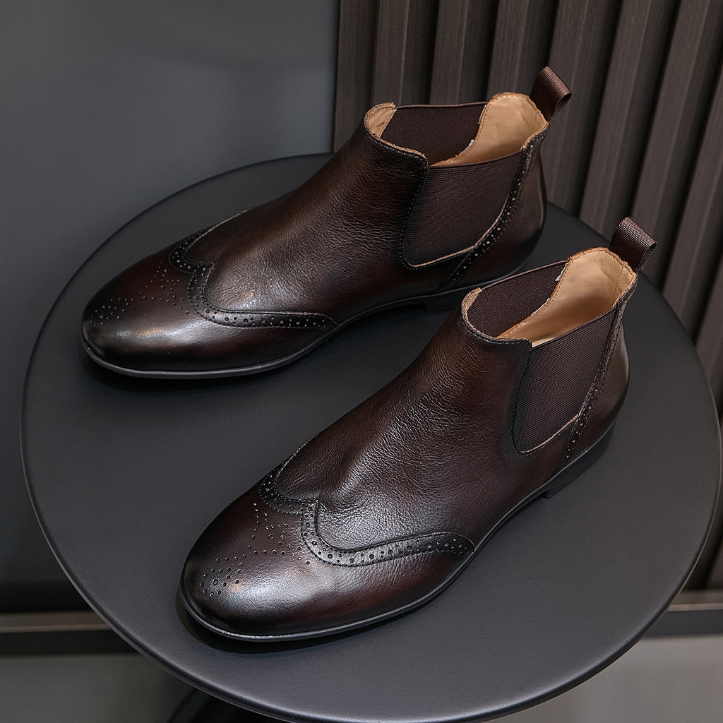 Wingtip Brogue Leather Chelsea Boots for Men