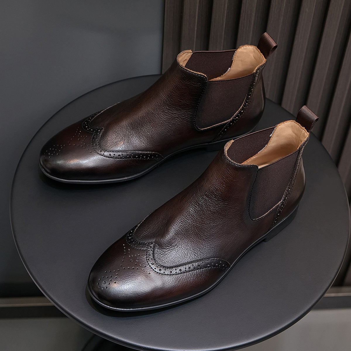 Wingtip Brogue Leather Chelsea Boots for Men