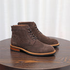 Wingtip Brogue Suede Back-Zip Lace-Up Boots for Men