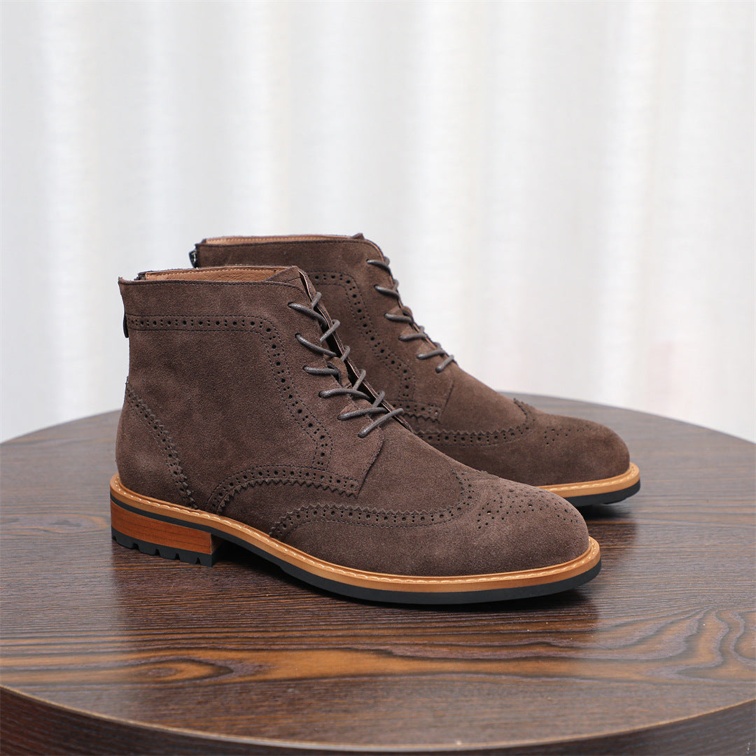 Wingtip Brogue Suede Back-Zip Lace-Up Boots for Men