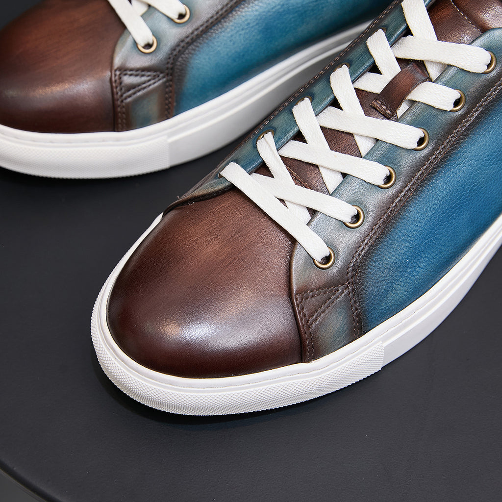 Men's Premium Two-Tone Patina Leather Sneakers