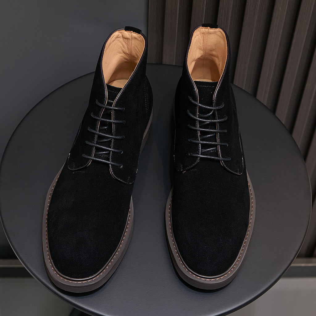 Men's Suede Plain Toe Stitched Welt Derby Ankle Boots