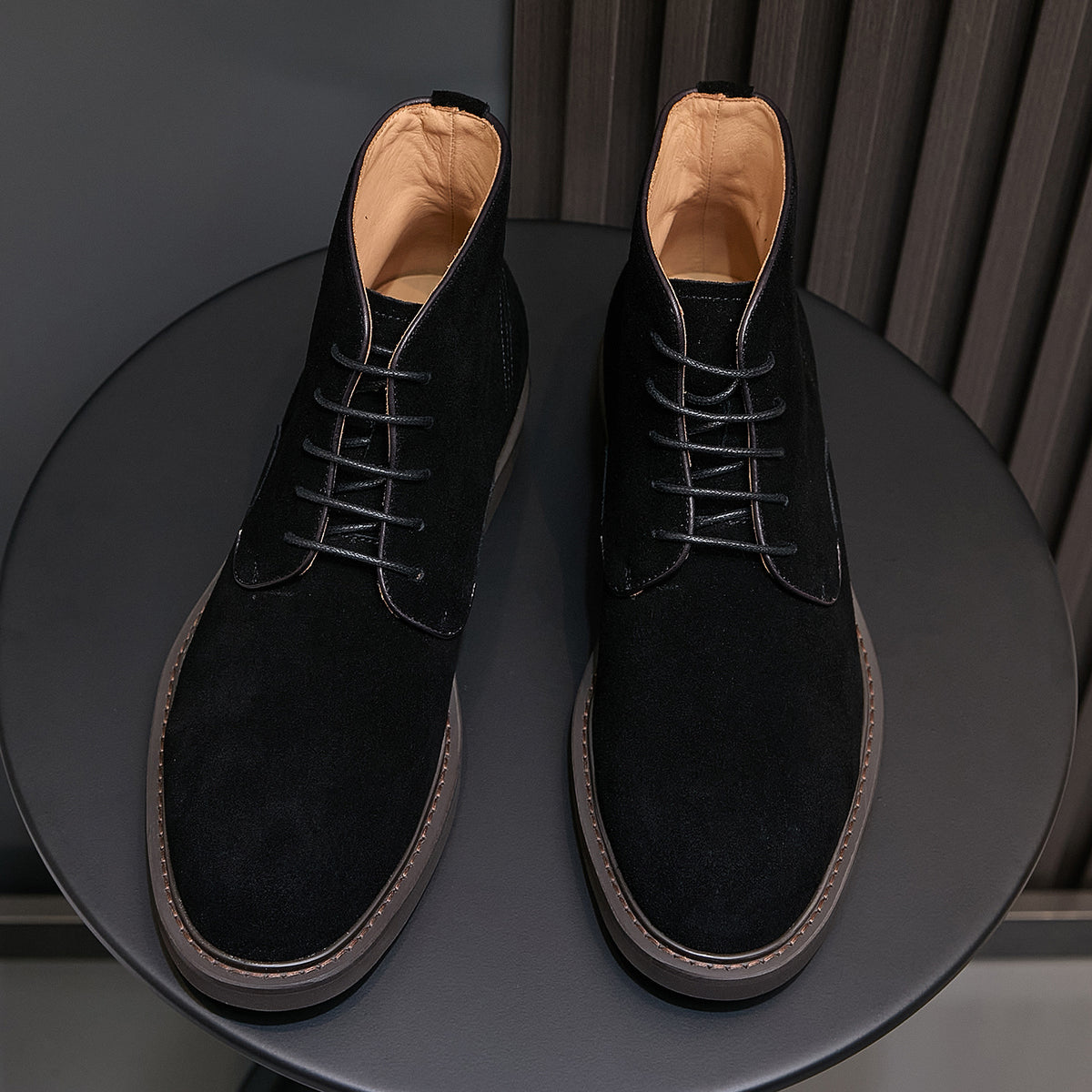 Men's Suede Plain Toe Stitched Welt Derby Ankle Boots