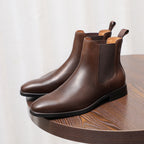 Pointed Plain Toe Leather Chelsea Boots for Men