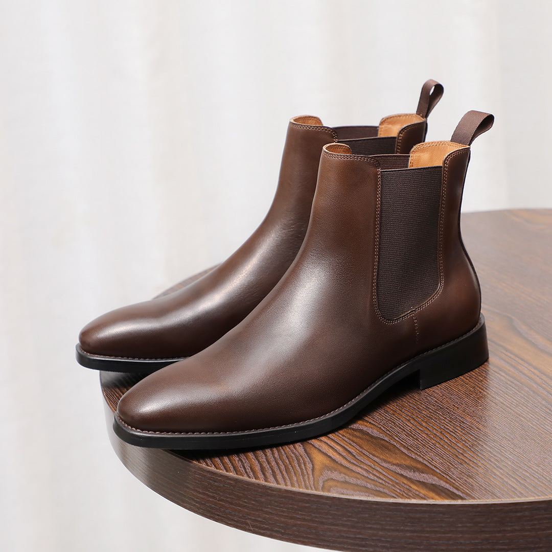 Pointed Plain Toe Leather Chelsea Boots for Men
