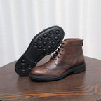 Burnished Wingtip Brogue Leather Back-Zip Boots for Men