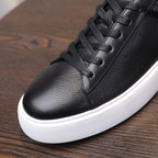 Genuine leather sneakers, black lace-up with textured leather and white platform sole
