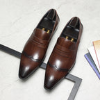 Brogue Slip-On Men's Business Casual Loafers Pointed Toe Dress Shoes