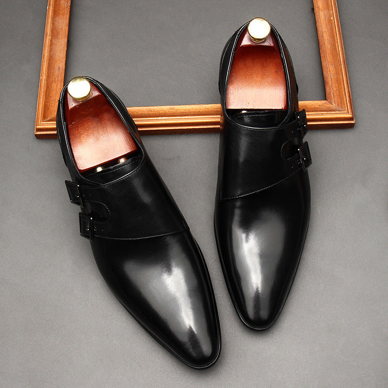 Elegant black leather monk strap dress shoes for business formal suits