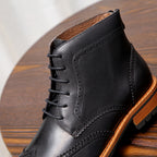 Men's Leather Wingtip Brogue Back-Zip Ankle Dress Boots