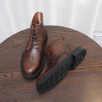Burnished Wingtip Brogue Leather Back-Zip Boots for Men
