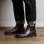 Men's Leather Plain Toe Elastic Gore Chelsea Dress Boots