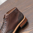 Men's Leather Textured Cap Toe Lug Sole Lace-Up Boots