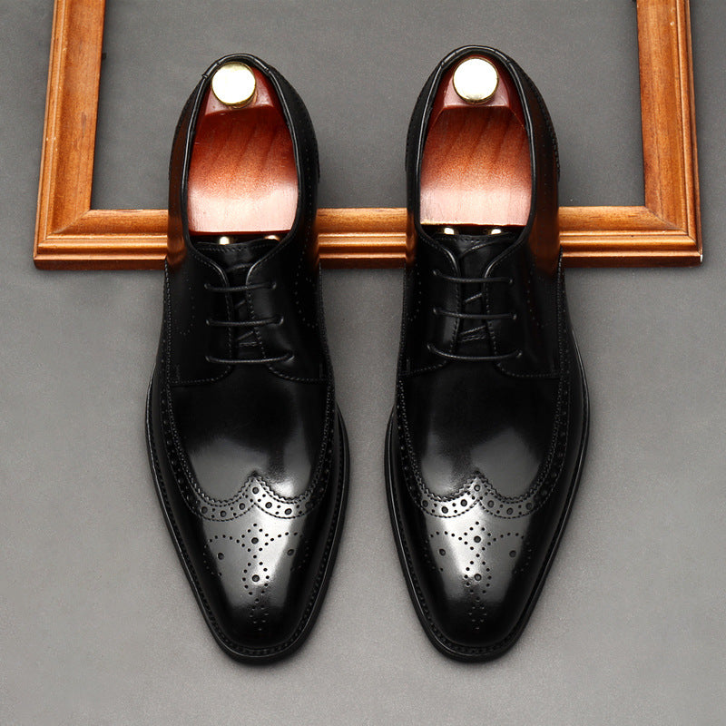 all leather men's Brogue dress shoes Business Lace-up Derby shoes