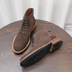 Men's Suede Plain Toe Back-Zip Lace-Up Ankle Dress Boots