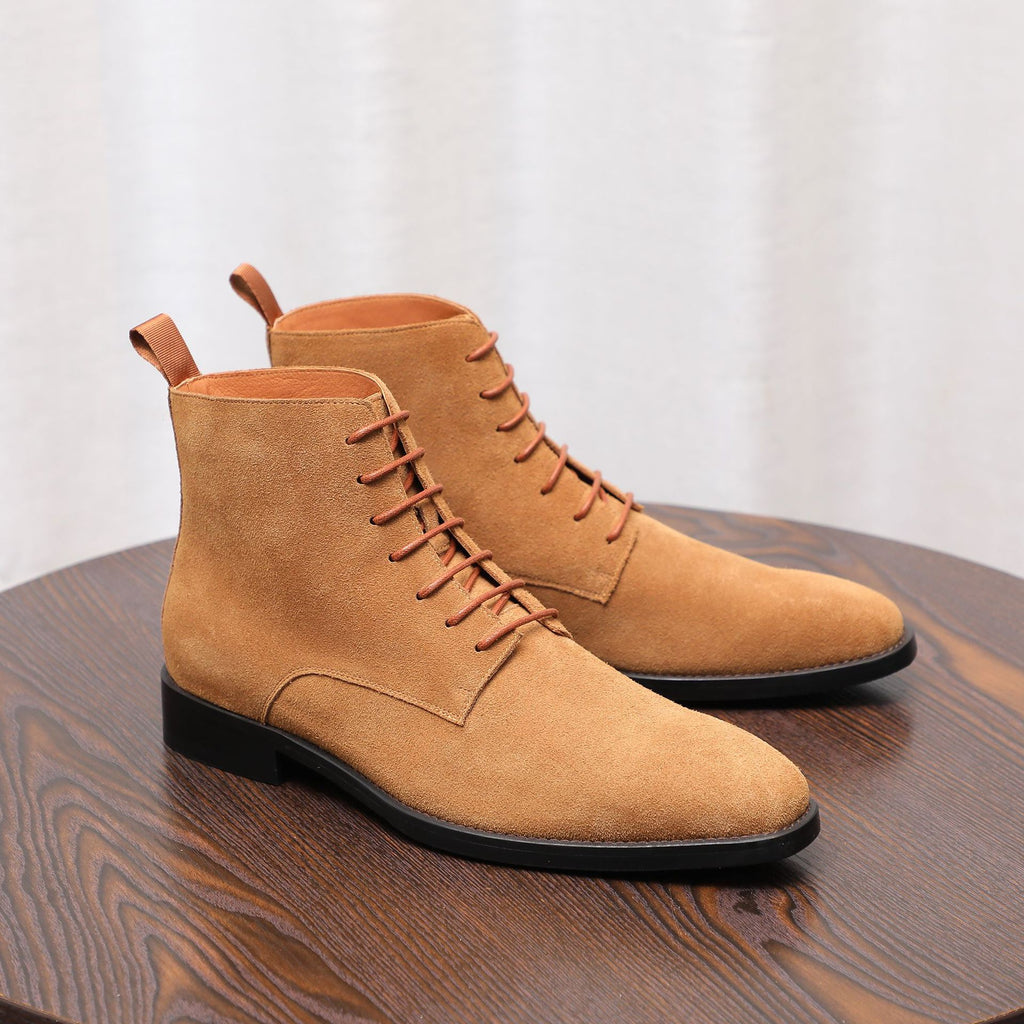 Men's Suede Chisel Plain Toe Lace-Up Ankle Dress Boots