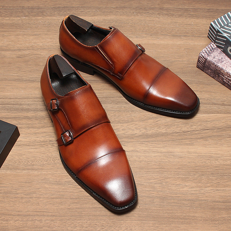 Fashion Men's Double Buckle Dress Shoes Genuine Leather