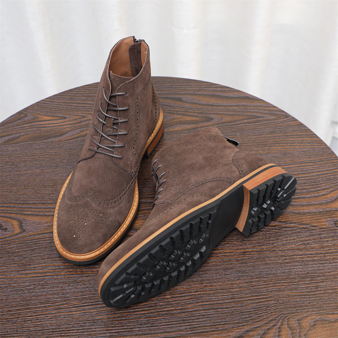 Wingtip Brogue Suede Back-Zip Lace-Up Boots for Men