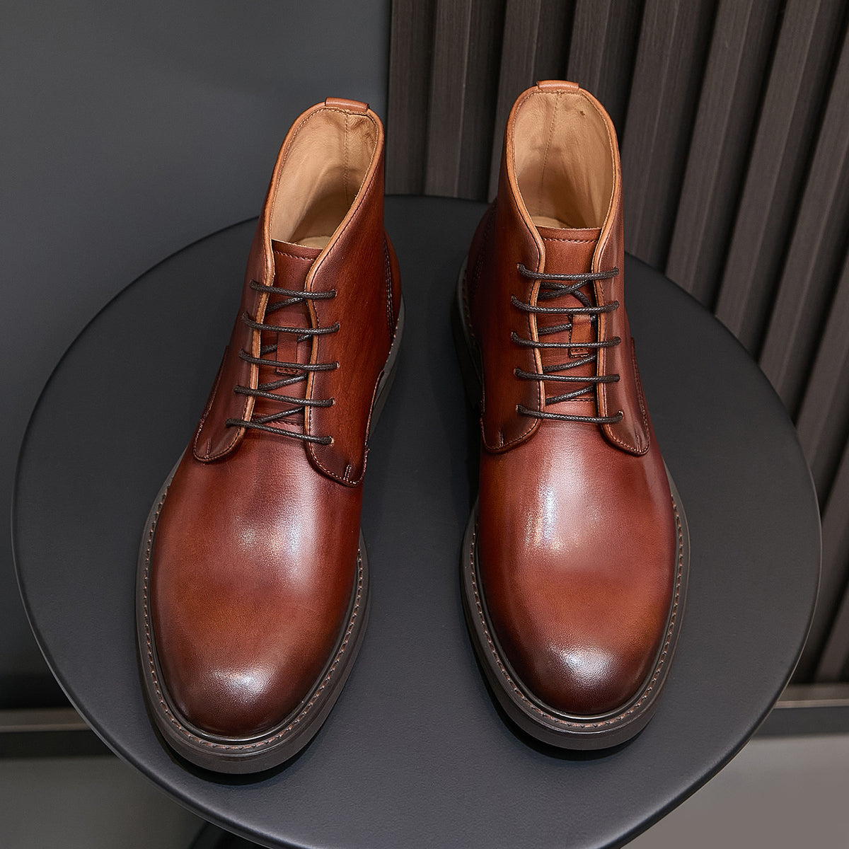 Plain Toe Leather Derby Ankle Boots for Men