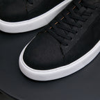 Men's genuine leather sneakers, black, stitched toe and lace-up front with white trim