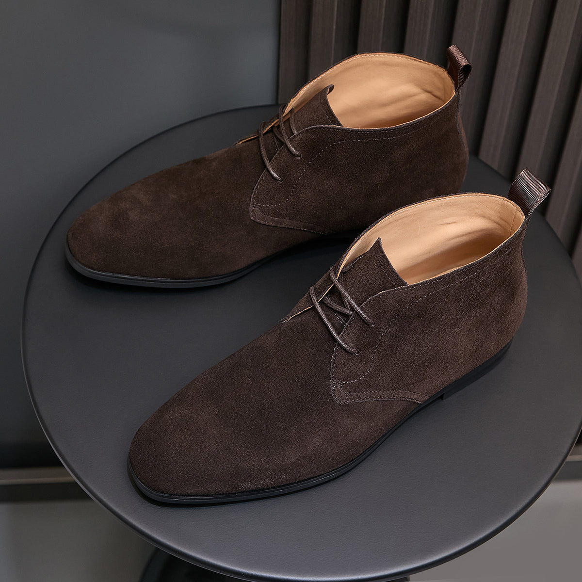 Men's Suede Chisel Plain Toe Lace-Up Chukka Dress Boots