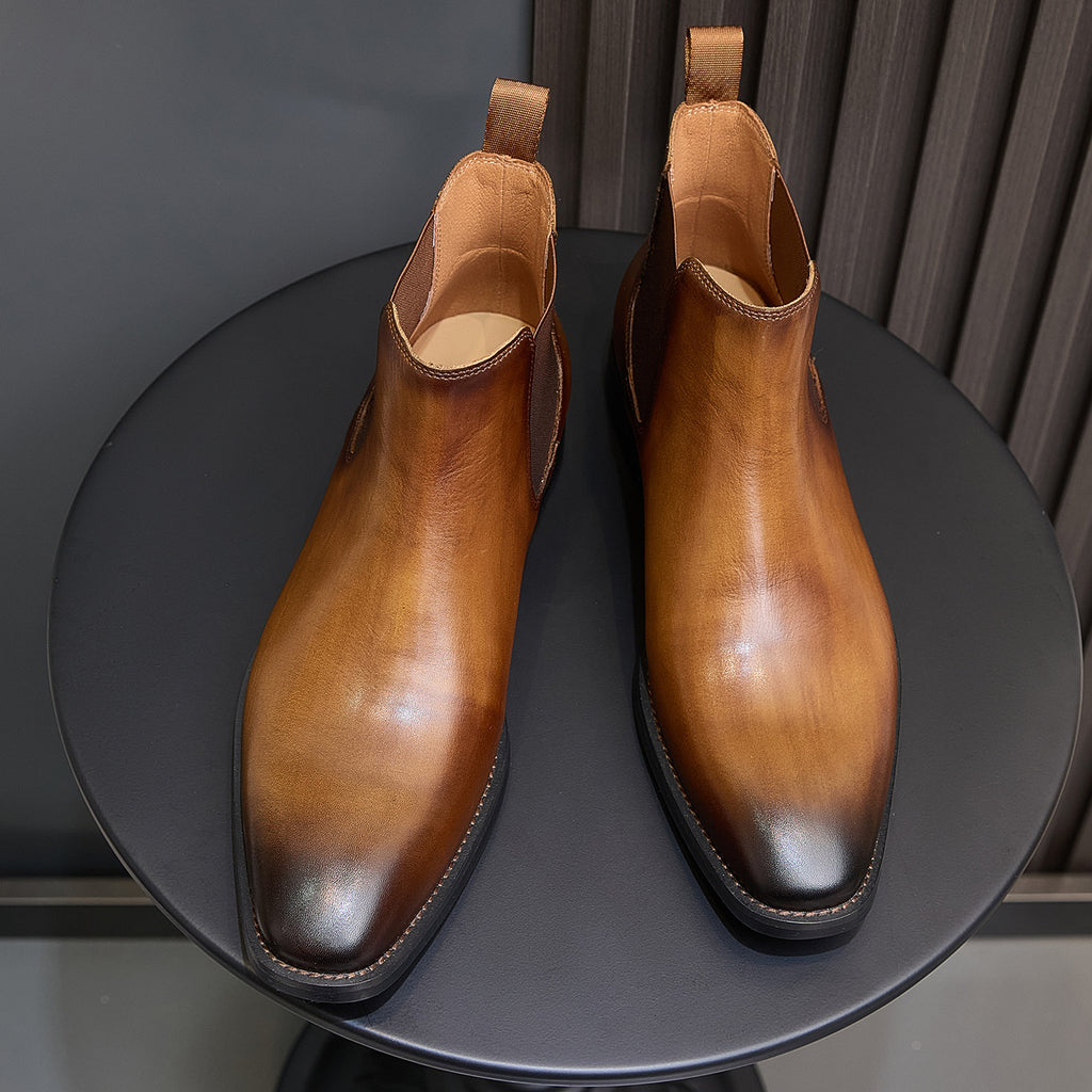 Burnished Leather Plain Toe Chelsea Boots for Men