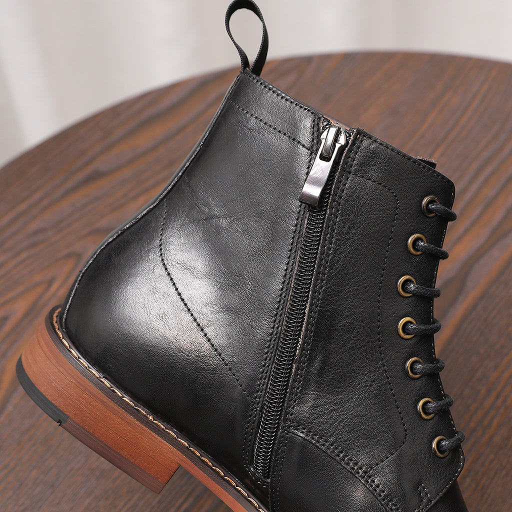 Men's Leather Moc Toe Side-Zip Lace-Up Ankle Boots