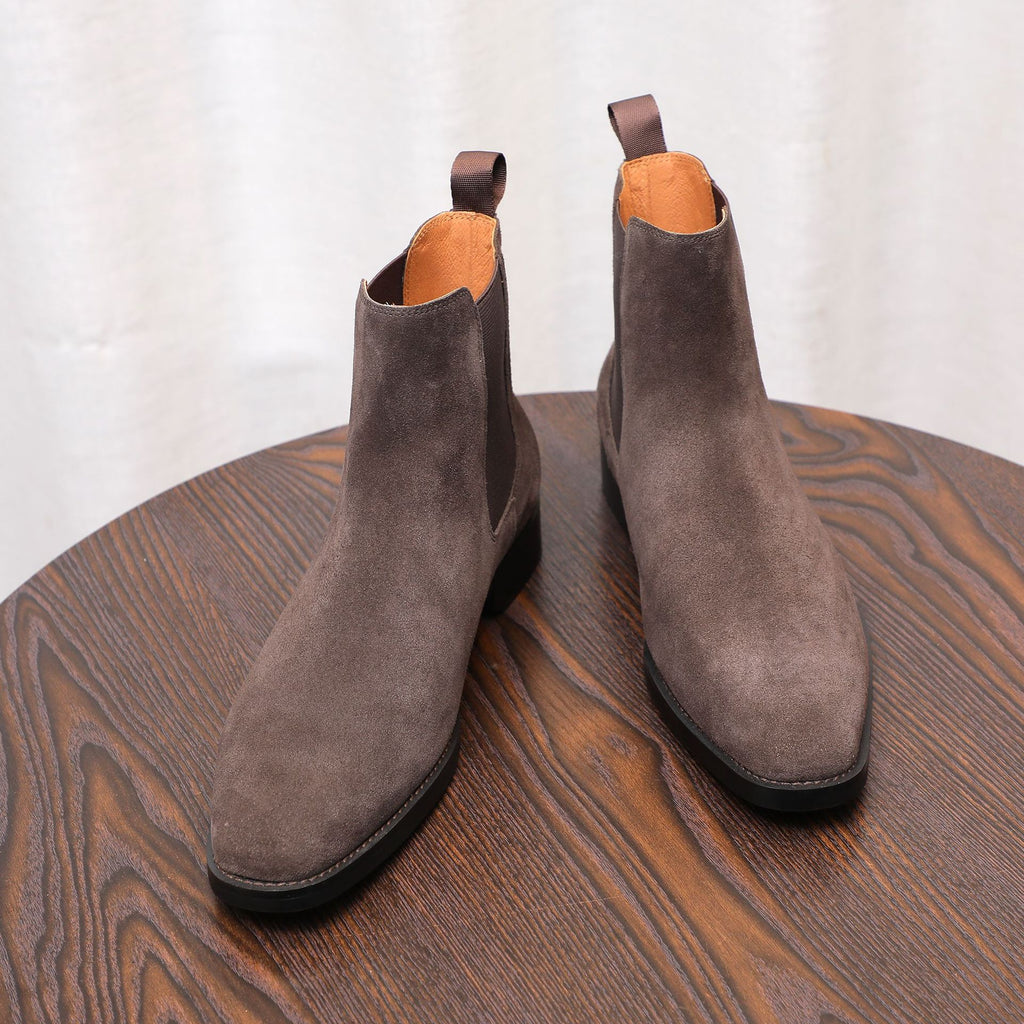 Men's Suede Chisel Plain Toe Elastic Chelsea Dress Boots