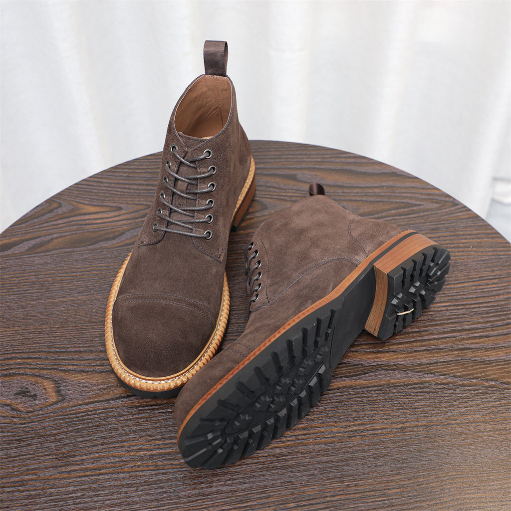Cap Toe Suede Lug Sole Ankle Boots for Men