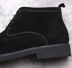 Men's suede ankle boot, dark color, side elastic gore and stitched panel