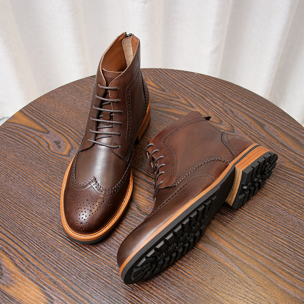 Wingtip Brogue Leather Derby Ankle Boots for Men
