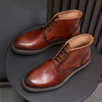 Plain Toe Leather Derby Ankle Boots for Men
