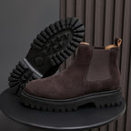 Round Plain Toe Suede Lug Chelsea Boots for Men