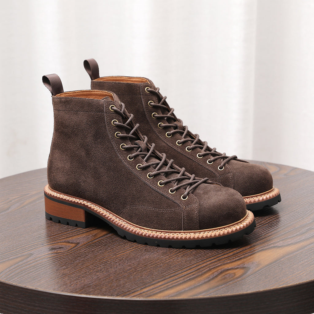 Lace-to-Toe Suede Lug Sole Boots for Men