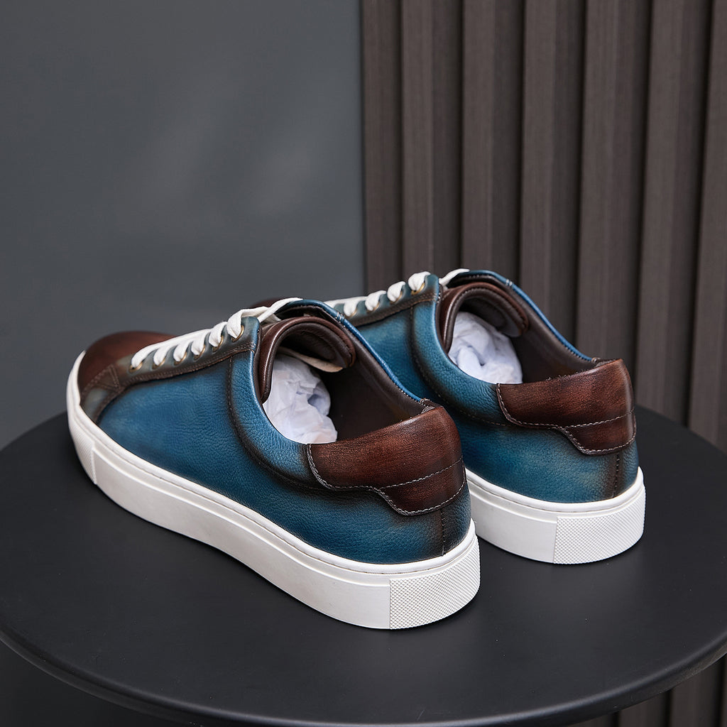Men's Premium Two-Tone Patina Leather Sneakers