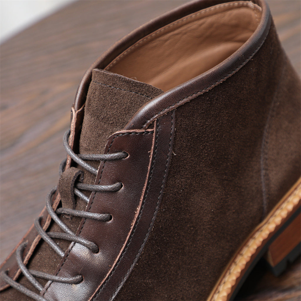 Men's Suede Leather-Trim Lug Sole Lace-Up Ankle Boots
