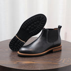 Round Plain Toe Leather Lug Chelsea Boots for Men